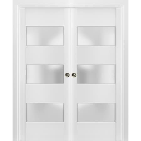 Sartodoors Double Pocket Interior Door, 48" x 84", White LUCIA4070DP-BEM-4884